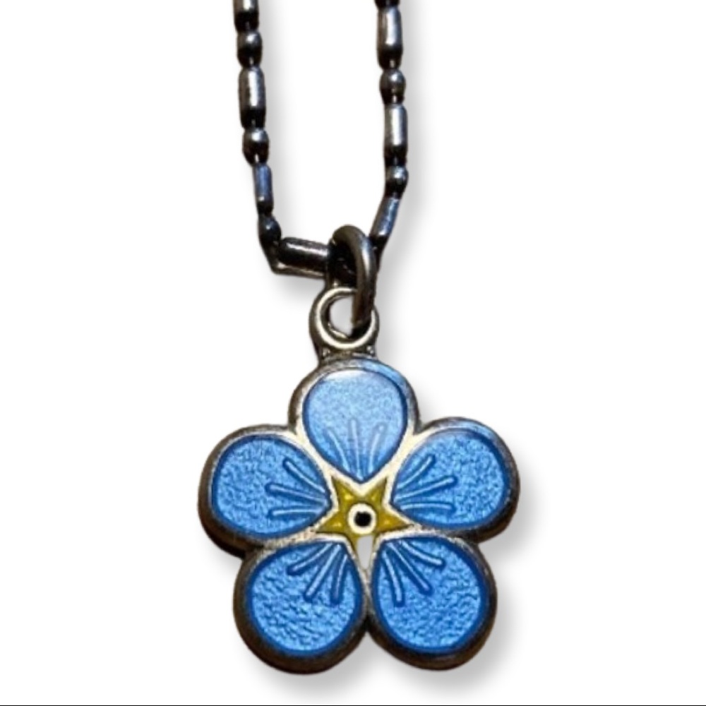 Enamel & Sterling Silver Blue Daisy Necklace